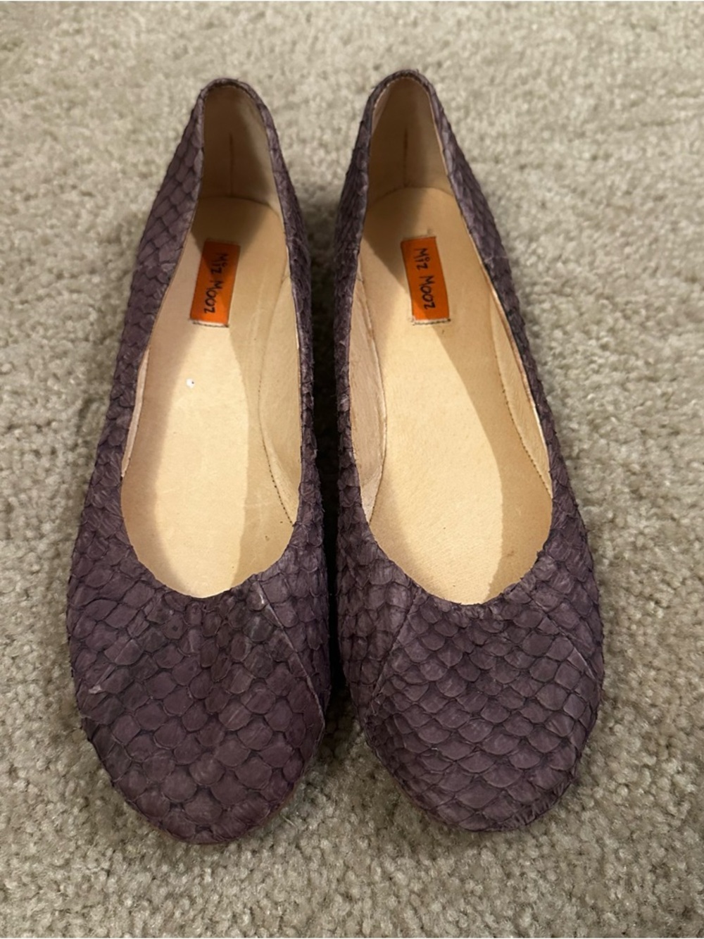 Miz Mooz Violet Leather Panther Ballet Flats Shoes Sz 9 Fish Scale Pattern - Picture 2 of 9